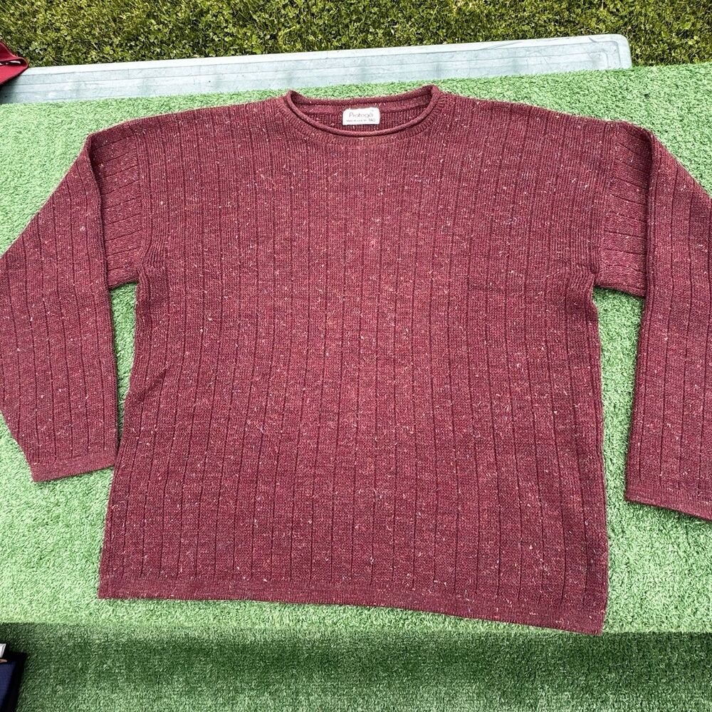 Vintage Protege Sweater Mens Large Red Speckled Knit USA Made Crewneck